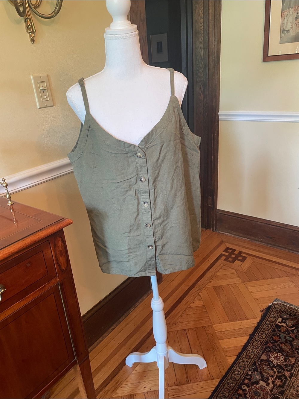 Tribal Jeans Olive Green Button-Front Camisole with Adjustable Straps